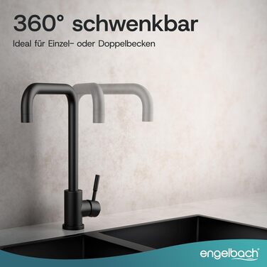 Кухонний змішувач Engelbach з поворотним виливом 360°, нержавіюча сталь 304, чорний
