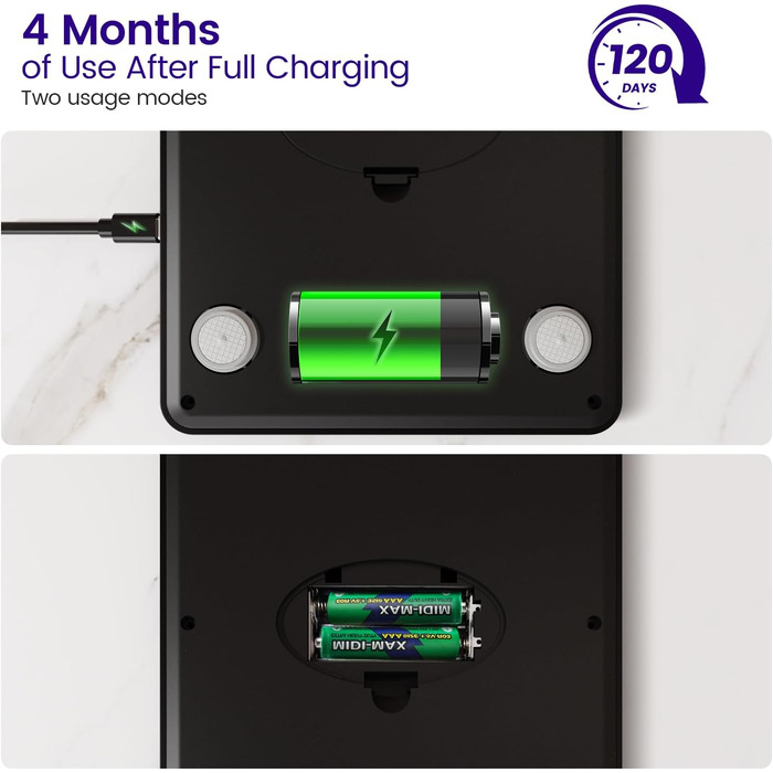 Кухонні ваги електронні з USB-C, 15 кг/1г, висока точність, професійні ваги для продуктів, з батарейками