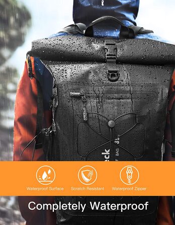 Рюкзак Inateck RollTop для чоловіків 30-35 л, водонепроникний, багатофункціональний органайзер з відстібним плечовим ременем, клапаном для виходу повітря, водозахисною блискавкою, для велосипеду, туризму, активного відпочинку