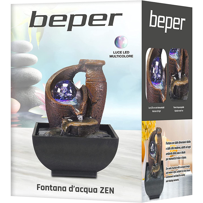 Декоративний кімнатний фонтан BEPER Amphora з підсвіткою, чорний, смола, компактний