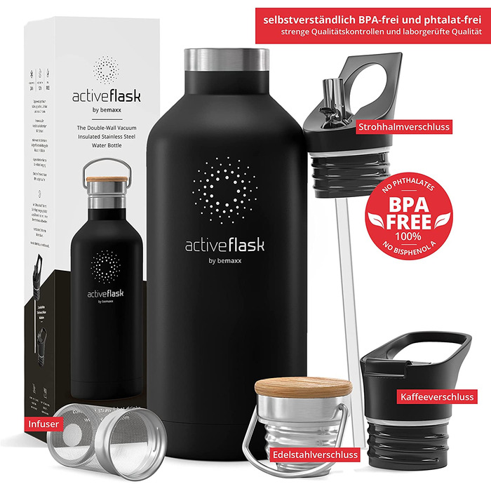 Термос-бутилка з нержавіючої сталі ACTIVE FLASK з трубочкою, 3 кришки, BPA-free, герметична, підходить для газованої води, спортивна фляга для води, термос для велосипеда, дітей, чаю