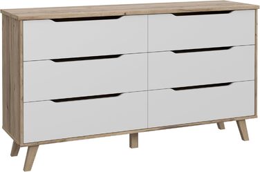 Комод Forte VANKKA з 6 шухлядами, ДСП, дуб/білий, 154,7x86,3x42 см