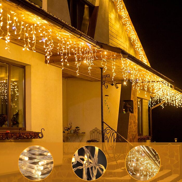 Світлодіодна гірлянда-дождик WOWDSGN 30м (1320 LED), теплий білий колір, 8 режимів, IP44 водонепроникна, для вулиці, даху та тераси