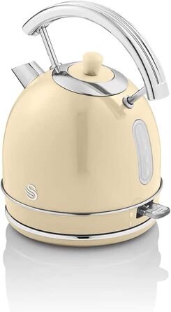 Електрочайник Swan Retro 1,8 л, вінтажний дизайн, Strix, бездротовий, BPA-free нержавійка, 3000 Вт, кремовий