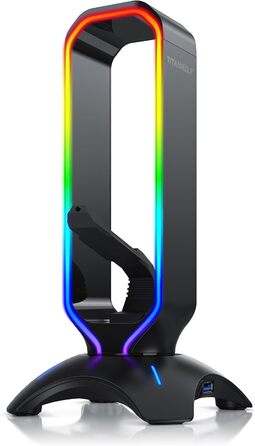 Підставка для ігрових навушників Titanwolf з LED підсвіткою, USB-хабом 2x USB 3.2 Gen1, мишебанджі, 6 RGB кольорів, зміна підсвітки