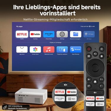 4K Smart проєктор KOGATA з Wi-Fi та Bluetooth, HDR10+, Автофокус, 6D Keystone. Підтримка Netflix, Dolby Audio. Для дому та вулиці, білий.