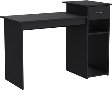 Стіл комп'ютерний Yaheetech 112x82x50 см, чорний, з висувною шухлядою та 2 полицями з МДФ для офісу та дому
