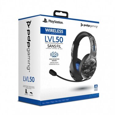 Бездротові ігрові навушники PDP Gaming LVL50 з мікрофоном для PS5, PS4, PC та ноутбука, шумопоглинання, підсилення басів, накладні, чорний камуфляж