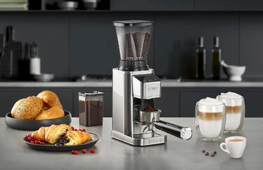 Електрична кавомолка CASO BaristaChef Inox з нержавіючої сталі, конічне жорно, 48 ступенів помолу, тримач для портафільтра, 450 об/хв, індивідуальне дозування