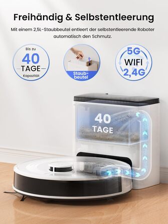 Робот-пилосос LEFANT M2 Plus з функцією миття підлоги, 6000Pa, LiDAR-навігація, самоочищення, ідеальний для видалення шерсті тварин, білий