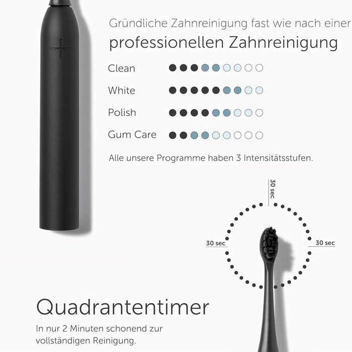 Електрична зубна щітка Wondersmile PRO - переможець тесту 2025 - 100 днів без ризику - сертифікована TÜV - 4 режими, акумулятор 60 днів, розумна насадка (Ultimate Black)