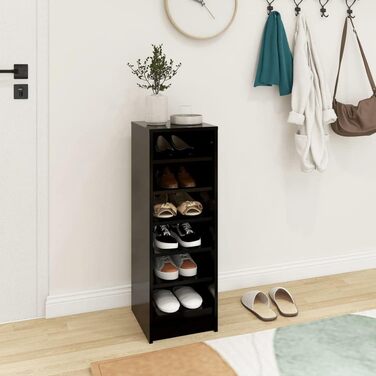 vidaXL Шафа для взуття з 6 відділеннями, чорна, 31,5x35x90 см, ДСП