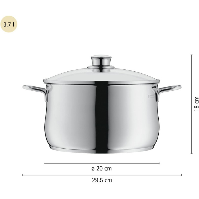 Каструля WMF Diadem Plus для індукційних плит 20 см, 3.7 л, зі сталі, підходить для посудомийки