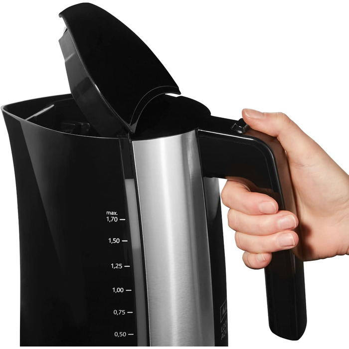 Електрочайник Melitta Look Aqua 1026-02, 1,7 л, 2400 Вт, чорний, з автоматичним вимкненням, захистом від перегріву та прихованим нагрівальним елементом