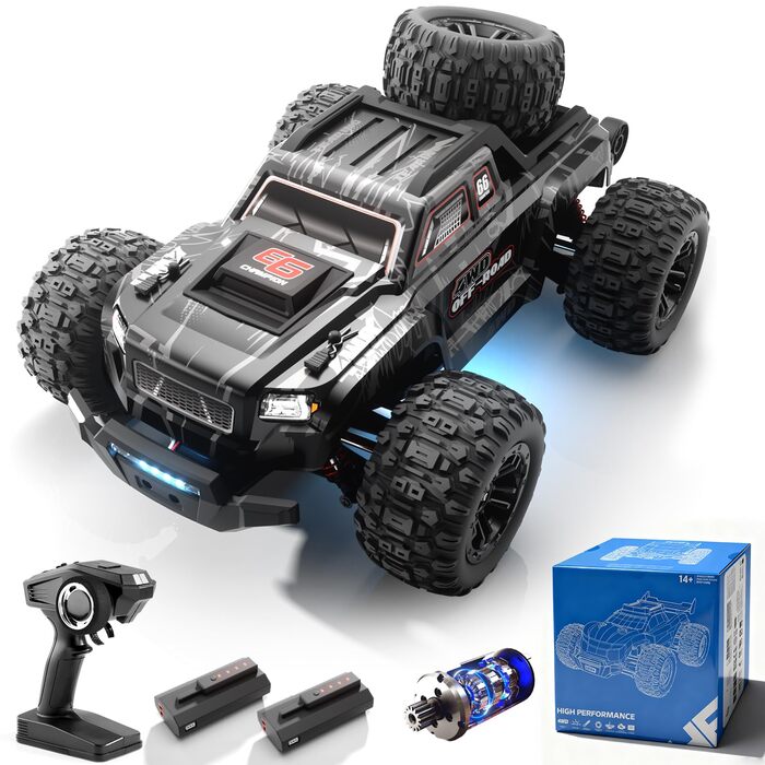 Радіокерований позашляховик Monster Truck 1:16 4WD 40 км/год, водонепроникний, з двома акумуляторами, чорний