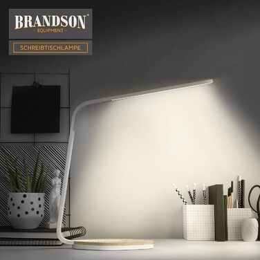 Brandson LED настільна лампа з дерева, диммована, 5 рівнів яскравості, 3 температури світла, сенсорне керування, 450 люмен, для офісу, навчання, біла, захист для очей