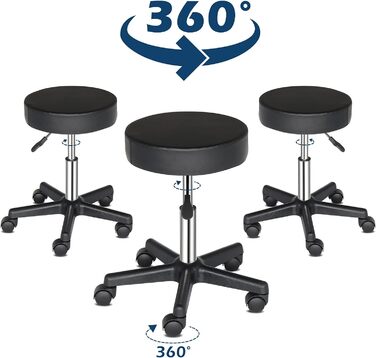 Стілець-таблетка TactFire, регульований, обертовий на 360°, офісний табурет 46-61 см, чорний, для офісу, салону, масажу, спа (2 шт., Haha Foot)