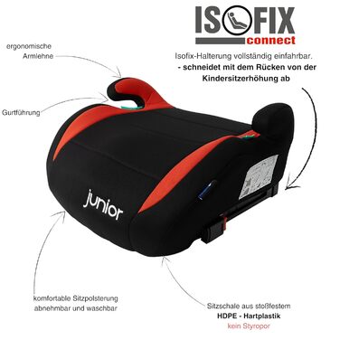 Дитяча автокрісло-підставка PETEX Max Plus з Isofix, i-Size ECE R129, для дітей 7-12 років, зріст 125-150 см, червона