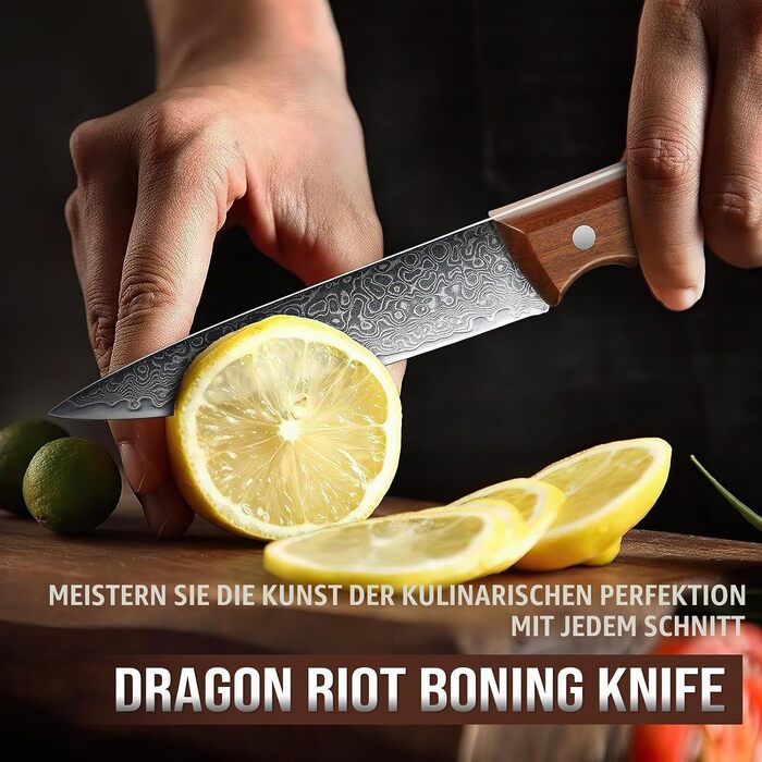Кухонний ніж для м'яса DRAGON RIOT з дамаської сталі, японський надгострий ніж (12 см)