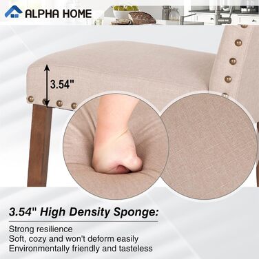 Набір з 2 кухонних стільців ALPHA HOME, м'які стільці з високою спинкою, дерев'яні ніжки, оббивка з льону, бежеві