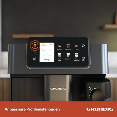 Кавомашина автоматична Grundig KVA 8230, 19 бар, сталева кавомолка, капучинатор, підігрів чашок, чорний/сріблястий