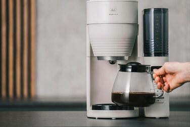Кавоварка з млинком Melitta AromaFresh Pro X, фільтраційна, скляний глечик, знімний резервуар, на 10 чашок, сіра