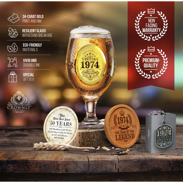 Пивний келих з гравіюванням CROWNLY CRYSTAL® 1935 – персоналізований подарунок для чоловіка на 90 років, декор, келих для дідуся, подарунок на 90-річчя