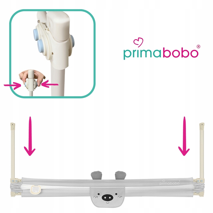 Захисний бортик у ліжко Primabobo MIŚ, 200x140 см, сірий, складаний, комплект 3 шт.