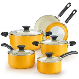 Набір кухонного посуду Cook N Home керамічний антипригарний 10 предметів, жовтий: каструлі, сковороди, каструля-казан з кришкою