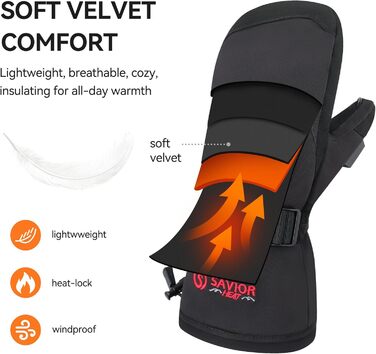 Обогревні рукавиці SAVIOR HEAT для чоловіків та жінок, акумуляторні, для катання на лижах, сноуборді, мотоциклі, туризмі (XXL, чорний)