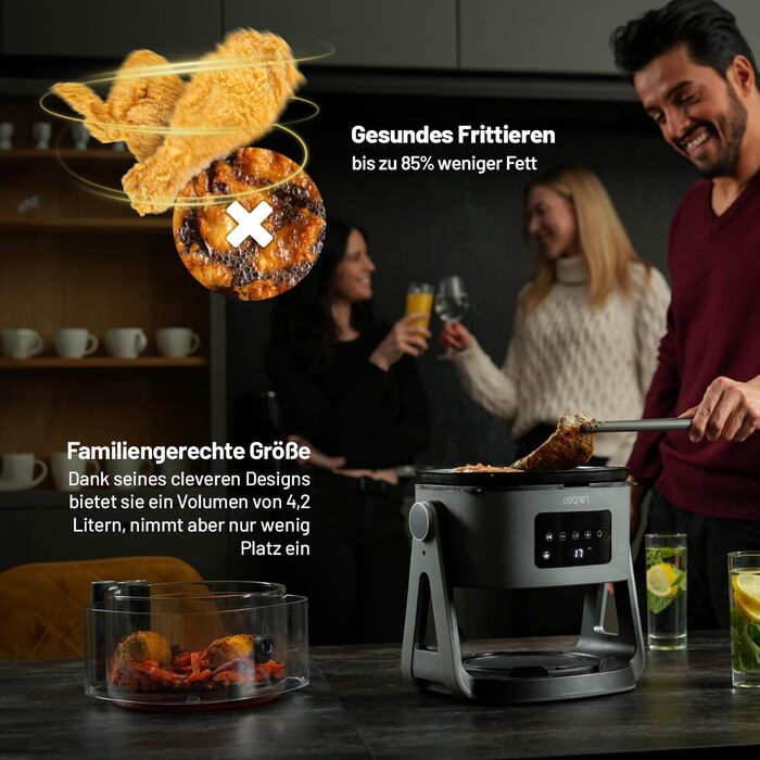 Аерофритюрниця Lauben Glass&Grill 3в1 5500BG, 5,5 л, скляний кошик, 6 програм, гриль і сковорода