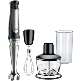 Блендер Braun MultiQuick 7 MQ 7035X, 1000 Вт, ручний, знімна ніжка з нержавіючої сталі, технологія ActiveBlade, набір аксесуарів, чорний