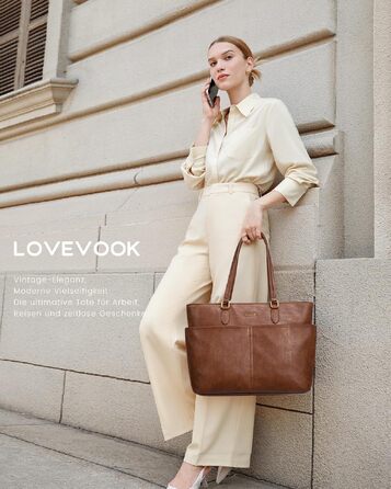 Жіноча сумка LOVEVOOK великого розміру для ноутбука 15,6/17,3 дюйма, робоча сумка світло-коричневого кольору