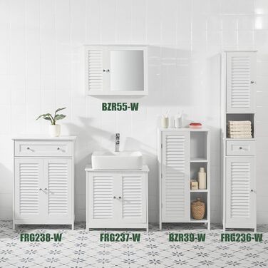 Шафа для ванної SoBuy BZR39-W з ламельними дверцятами, біла, 48x96x24 см – високий комод для зберігання, ванна кімната, меблі для ванної
