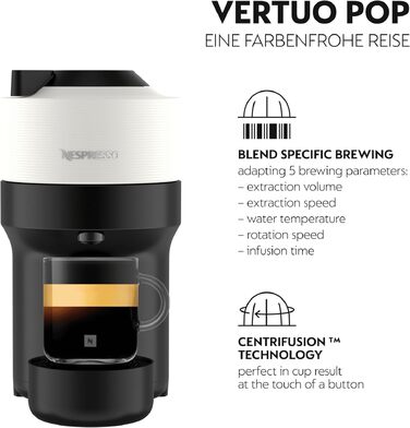 Кавомашина Nespresso Krups Vertuo Pop Coconut White 560 мл - автоматичне розпізнавання капсул, 4 розміри чашок