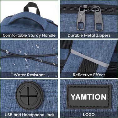 Рюкзак YAMTION для ноутбука 17.3'' з USB, шкільний, для студентів і роботи, синій