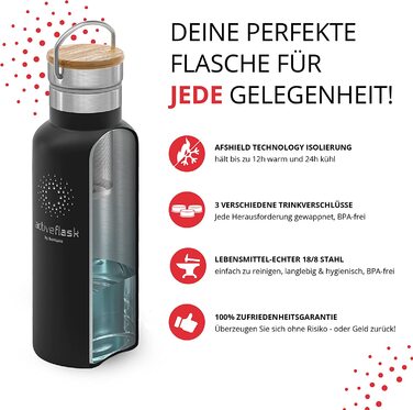 Термобутилка з нержавіючої сталі з трубочкою та інфузером, 3 кришки, BPA-free, герметична, для газованих напоїв, велосипедна, спортивна, дитяча, для чаю, 530 мл, чорна, бамбук
