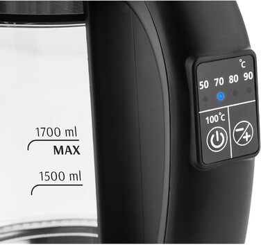 Скляний електрочайник ETA Crystela Digi з регулюванням температури 50-100°C, функцією підтримки тепла, 1.7 л, 2200 Вт