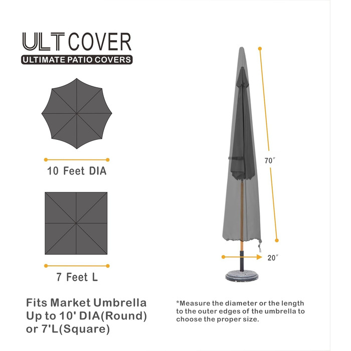 Чохол для парасольки террасної ULTCOVER 600D водонепроникний, до 365 см (чорний)
