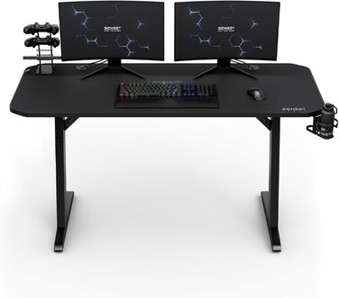 Ігровий стіл SENSE7 Nomad Classic 140x60 см з вуглецевою поверхнею, тримачем для навушників, підставкою для напоїв і контролерів, ергономічний комп'ютерний стіл для геймерів