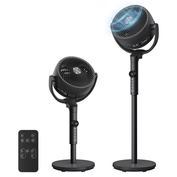 Вентилятор підлоговий SONGMICS XFC002W1EU (Чорний) тихий, з пультом, 120°/135° осциляція, 15 швидкостей, таймер, 3 режими, регульована висота