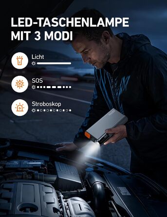 Бустерний пускач AstroAI Powerbank 8000A для автомобіля та мотоцикла, помаранчевий