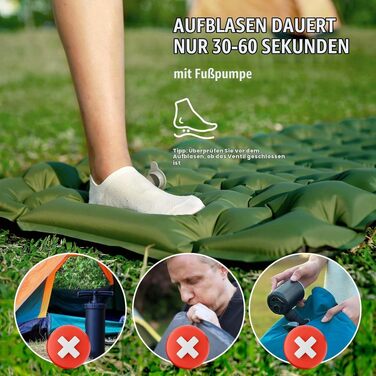 Самонадувний кемпінговий килимок AKSOUL Outdoor: ультралегкий термо-матрац для намету та трекінгу з подушкою, 10 см, армійний зелений