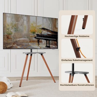 Підлогова підставка для телевізора ECOTINY TV 40-65 дюймів, дерев'яна, регульована по висоті та нахилу, до 35 кг, чорний горіх, з поличкою, VESA 400x400 мм
