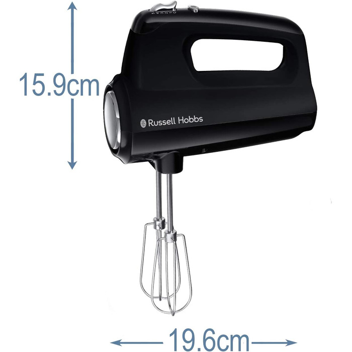 Ручний міксер Russell Hobbs 24672-56, матовий чорний: 5 швидкостей, турбофункція, набір вінчиків та гаків для тіста
