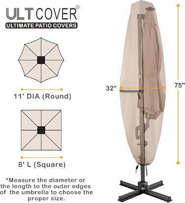 Чохол для парасольки террасної ULTCOVER 600D водонепроникний до 365 см (коричневий, прозорий верх)