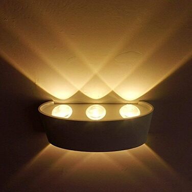 Світильник настінний LED Lightsjoy для внутрішнього та зовнішнього використання, білий, сучасний дизайн, захист IP65, алюміній, 6x120° кут розсіювання, тепле світло