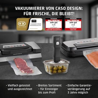 Набір вакуумних контейнерів Caso VacuBoxx Eco-Set з боросилікатного скла (3 шт.), без BPA, термостійкі та придатні для посудомийки та морозильника, з адаптером та шлангом