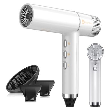 Фен для волосся slopehill 2000W з безщітковим мотором, Oxy Active Technology, LED-дисплеєм та мікрофільтром, білий