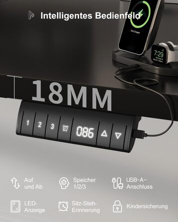 Регульований стіл Homall 200x80 см з USB-портом, електричний, з органайзером для кабелів, пам'ять позицій, для комп'ютера, чорний